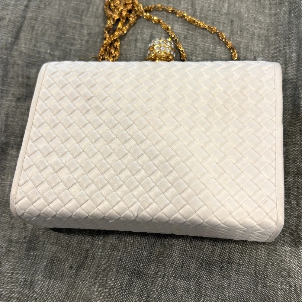 Vintage Saks Fifth Avenue Quilted Box Clutch Crystal Clasp Evening Bag